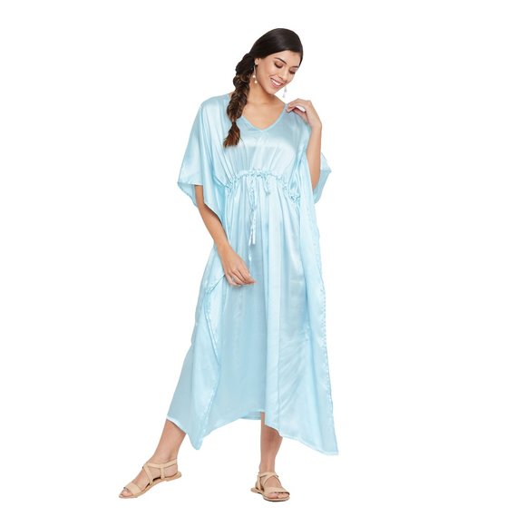 Womens Satin Maxi Night Dress Silky Soft Kaftan Comfortable Maternity Clothes - Picture 2 of 7